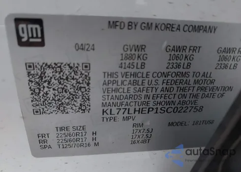 2025 Chevrolet Trax Fwd Lt from USA, damaged, VIN KL77LHEP1SC022758